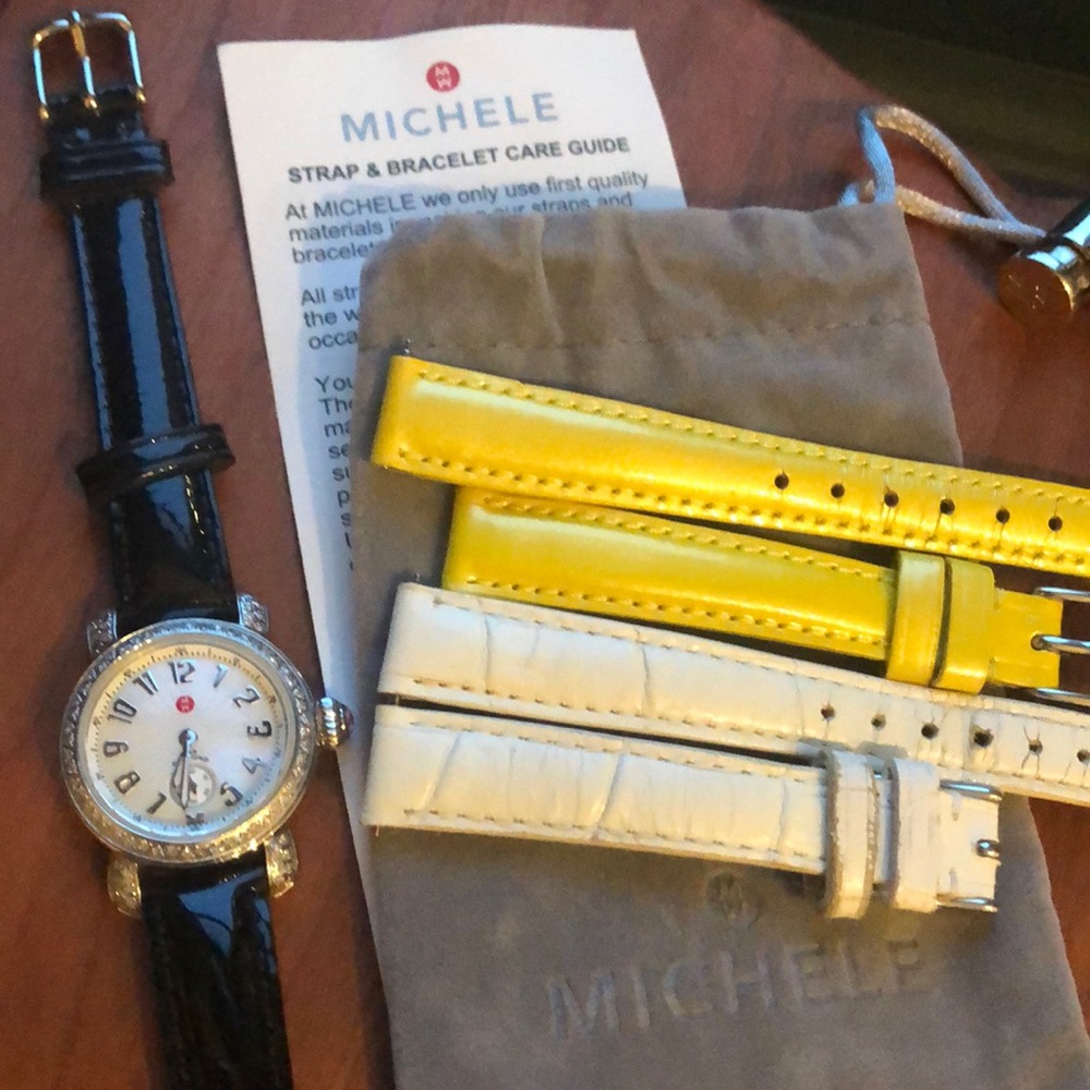 Michele Petite CSX Watch with Diamonds, 3 straps